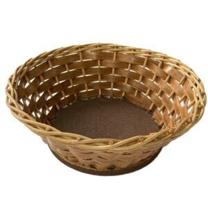 Woven Bowl Basket Round Handwoven Brown Wood Base– 10" Diameter